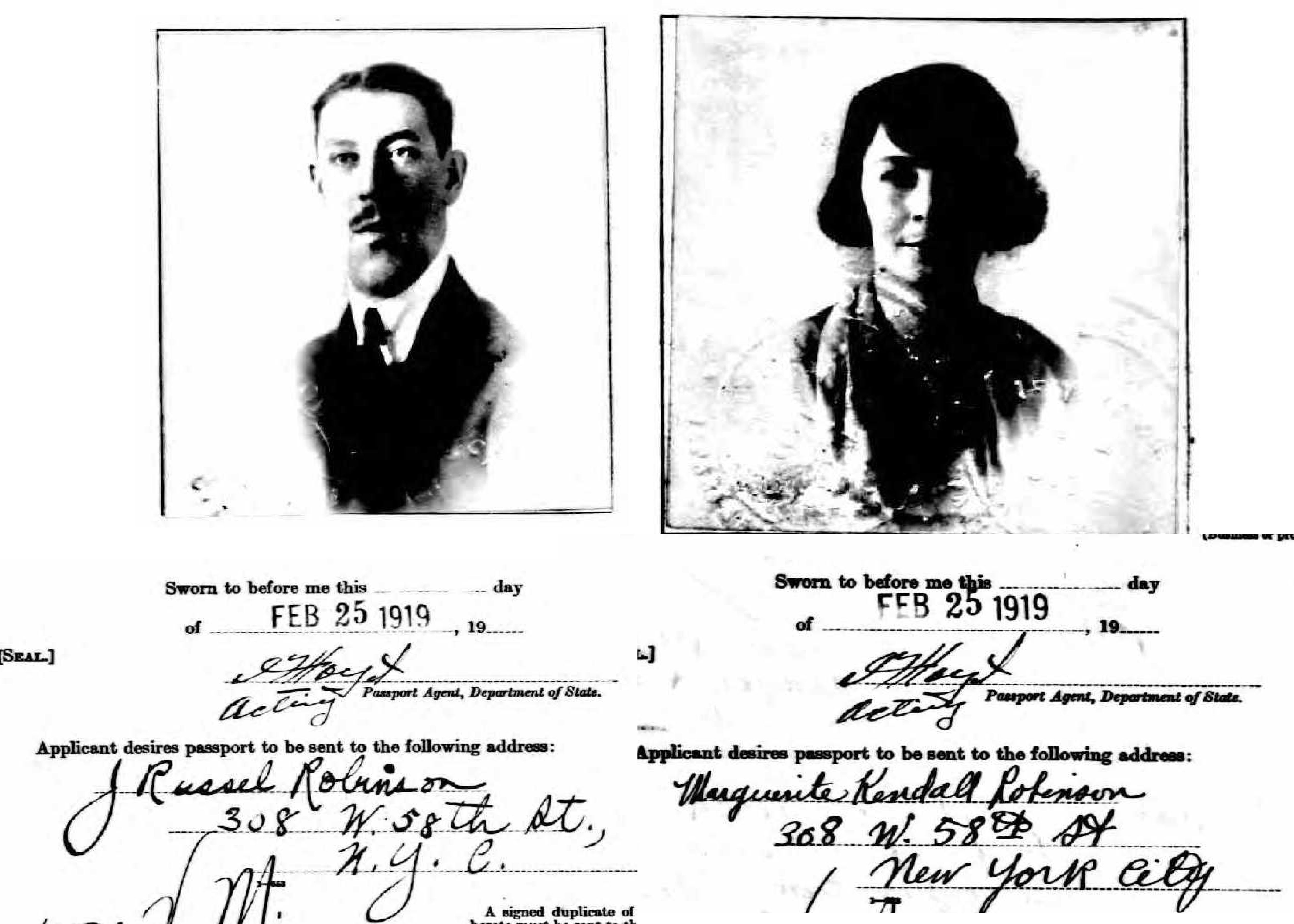 The Robinsons in 1919, from passport application